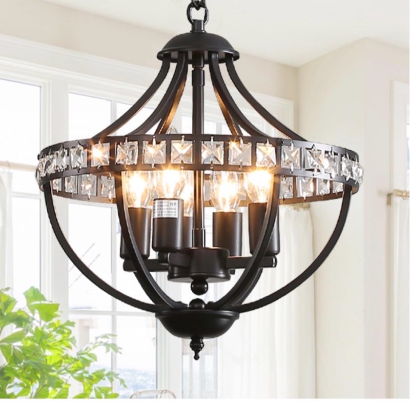 Lanpesting Farmhouse Crystal Ceiling Hanging Chandelier,16inch Black Rustic Vintage Pendant Light Fi