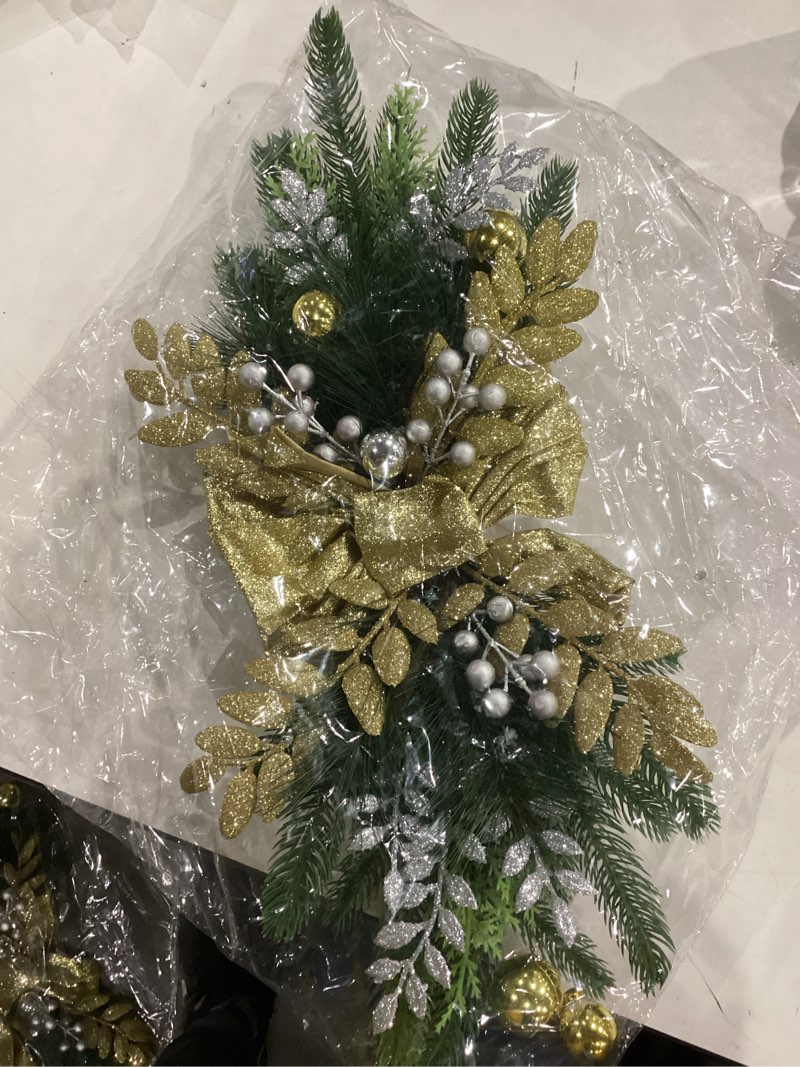 Condition photo showing As Is for Ochine The Cordless Prelit Stairway Swag Trim Pre-Lit Christmas Teardrop Decorations Wreaths Front Door Holiday Wall Window Hanging Ornaments for Indoor Outdoor Home Xmas Decor Light/B
