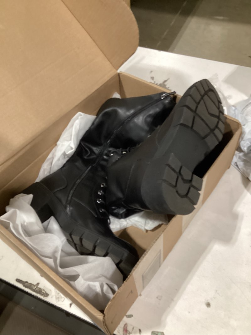 Condition photo showing Good Condition for vepose women's 953 knee high combat boots chunky platform heel, lace up gothic punk work boots for dresses and jeans 8 black pu