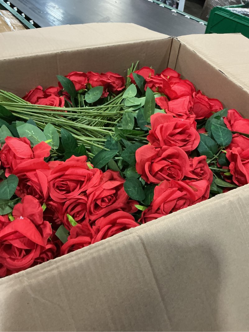 Condition photo showing Good Condition for riceshoot 500 pcs artificial silk roses flowers with long stem bridal wedding bouquet realistic floral bulks for garden home party gifts favor decoration(red)