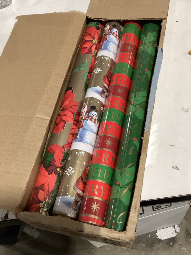 Condition photo showing New/Like New for Hallmark Reversible Christmas Wrapping Paper Bundle, Traditional (Pack of 4, 150 sq. ft. ttl.) Traditional Christmas