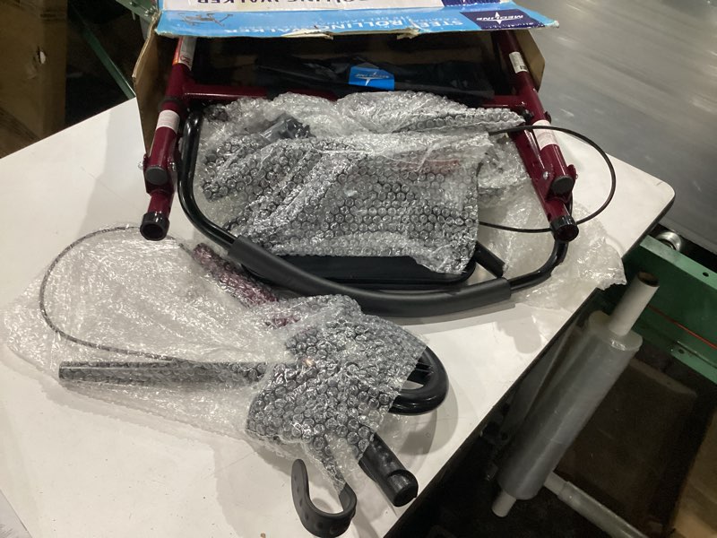 Condition photo showing New/Like New for medline steel rollator walker  folding rolling walker  6  wheels  350lb weight capacity  burgundy red frame