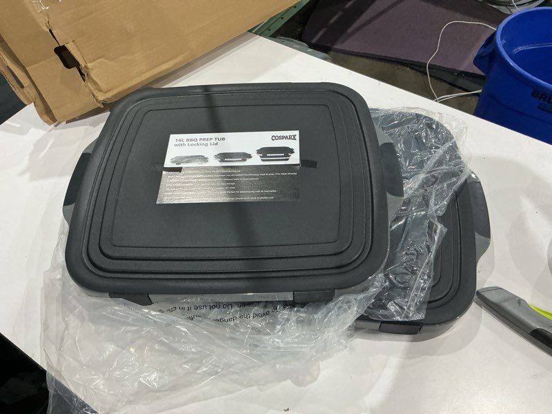 Condition photo showing As Is for bbq prep tub 3-in-1 large 16l collapsible cutting board with locking lid