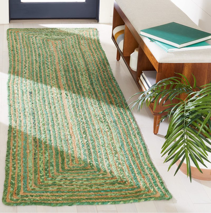 safavieh cape cod collection runner rug - 2'3" x 20', green & natural, handmade boho braided jute & cotton, ideal for the living room, bedroom, dining room