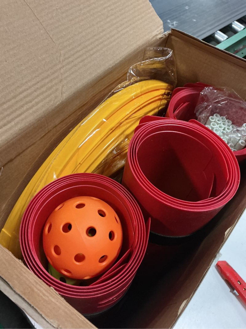 Condition photo showing As Is for golf yard bucket games, 9 holes bucket backyard golf game set with led light and flags for adults & kids indoor outdoor, golf practice gift for backyard, park, beach and lawn red 9 buckets