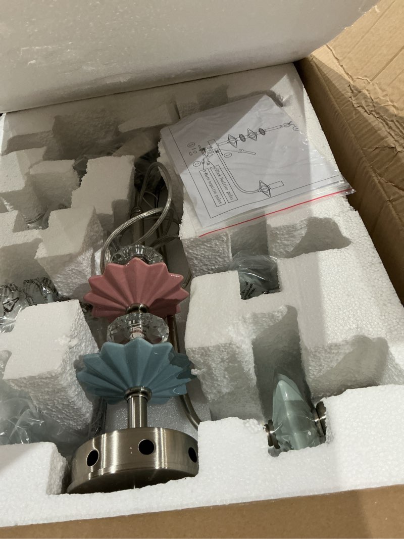 Condition photo showing As Is for brushed nickel chandeliers for dining room light fixture over table,8-light art deco chandelier, modern vintage chandelier with ceramic,farmhouse chandelier for girls bedroom,living room 8-light+brushed nickel+green