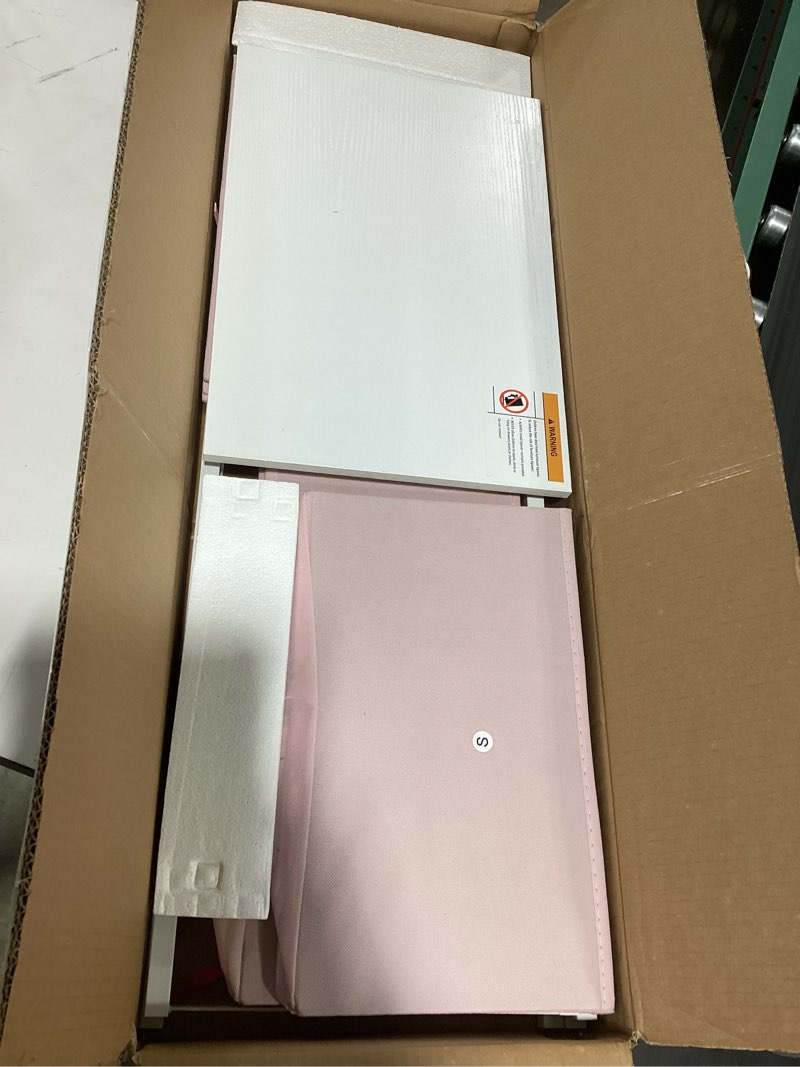 Condition photo showing Good Condition for dwvo storage drawer with 4 drawers - pink fabric dressers, dresser for bedroom, living room, closets - sturdy steel frame, wooden top & easy pull fabric bins pink 4-drawer