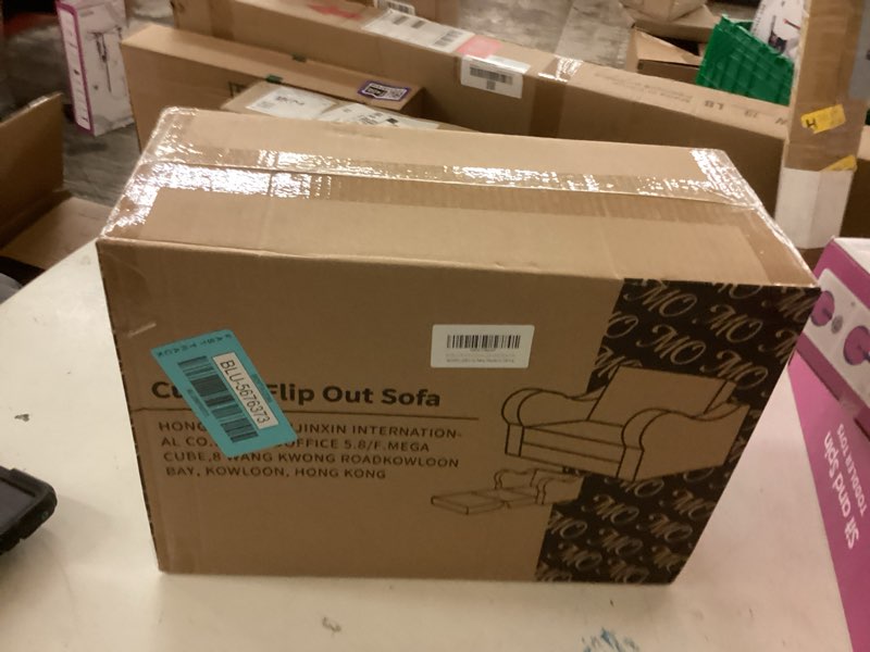 Condition photo showing New/Like New for kids sofa, 2-in-1 flip-out foam couch with soft sherpa cover, cozy play lounge chair, grey grey medium