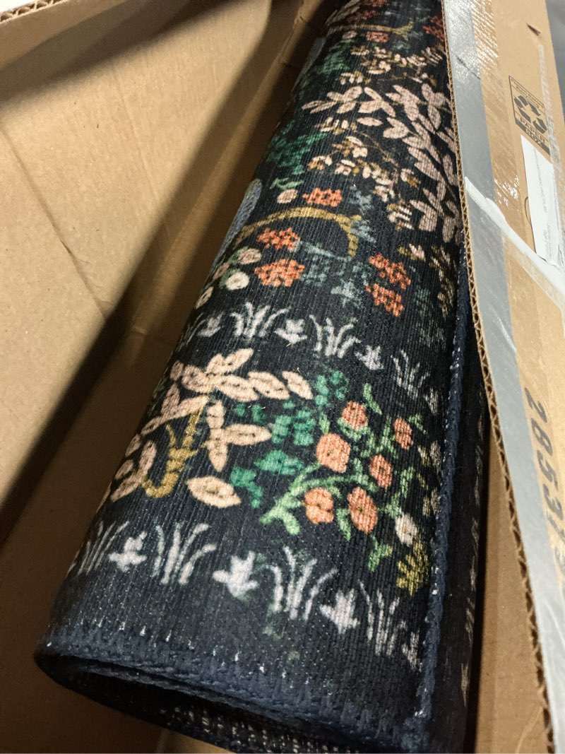Condition photo showing Good Condition for loloi rifle paper co. canopy collection cnp-05 charcoal 2'-0" x 3'-0" accent rug charcoal 2' x 3' (rectangular)