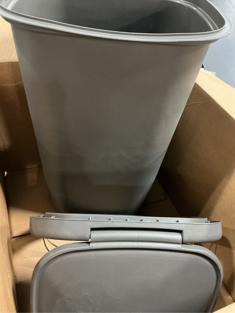 Condition photo showing Good Condition for rubbermaid spring top trash can with lid 13 gallon gray plastic garbage bin for home/kitchen/office/garage spring top gray
