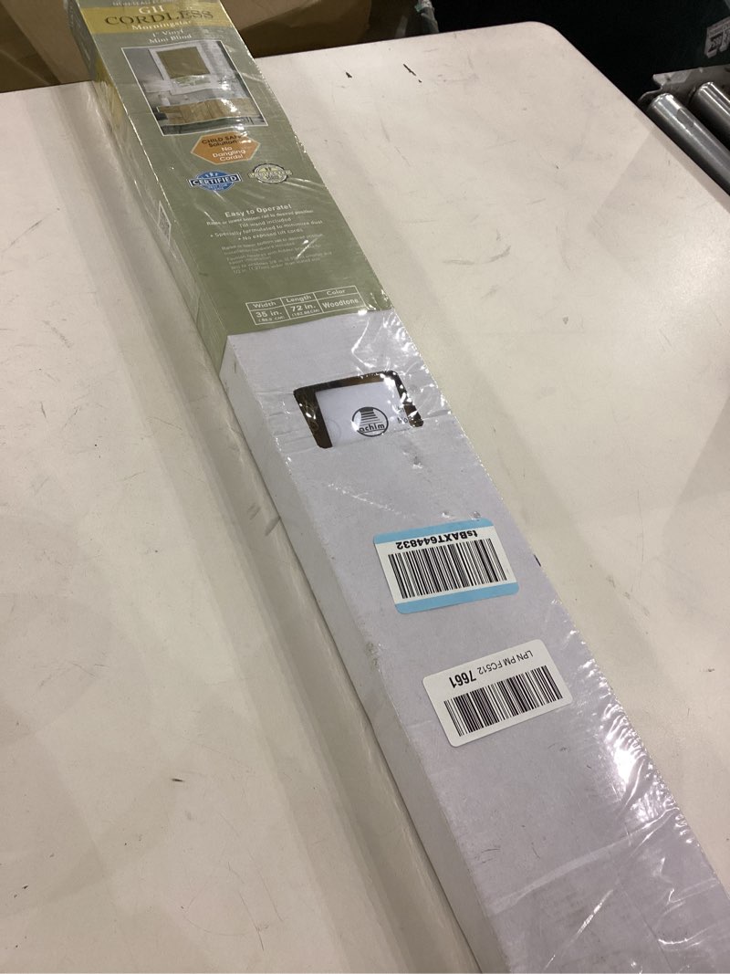 Condition photo showing Good Condition for Cordless Light Filtering Mini Blind - 35 Inch Width, 72 Inch Length, 1" Slat Size - Woodtone - Cordless GII Morningstar Horizontal Windows Blinds for Interior by Achim Home Decor 35"W x 72"H Woodtone