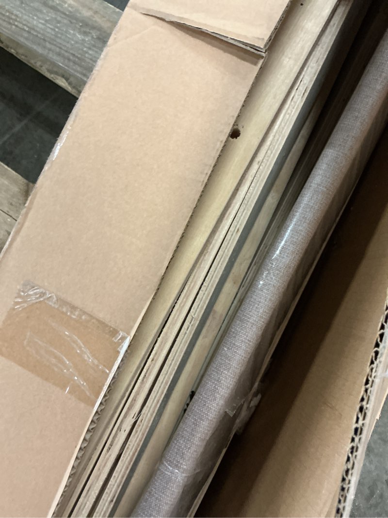 Condition photo showing As Is for Novilla King Size Bed Frame with Adjustable Headboard Platform King Bed Frame Linen Fabric Upholstered Headboard, No Box Spring Needed, Noise-Free, Wooden Slats Support, Easy Assembly, Beige King Modern Geometric Beige