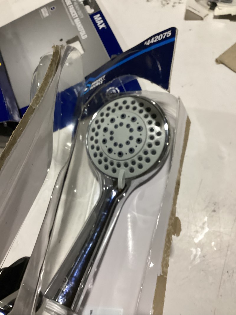 Condition photo showing As Is for project source 5-settings chrome 3.75-in round handheld shower head 1.8 gpm