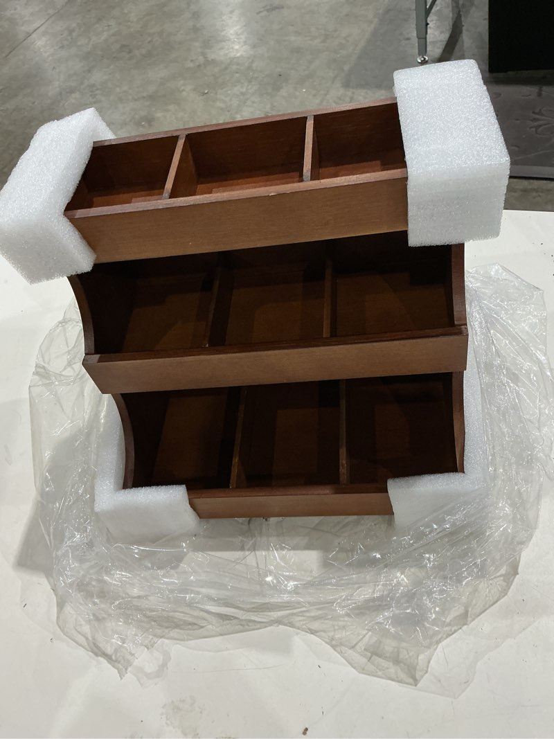Condition photo showing Good Condition for bamboo tea bag organizer, 3-tier tea storage box with 9 compartments, holds up to 180 bags, tea holder organizer for coffee station, kitchen countertop, pantry and cabinet | no installation required | natural bamboo | no burrs | no odor | sturdy & durable | rustic style 1pcs-tea bag organizer
