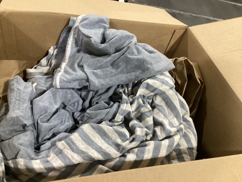 Condition photo showing As Is for pure era jersey knit duvet cover set 100% t-shirt heather cotton super soft comfy classic striped design, with zipper closure, heather blueish grey stripe, queen blueish grey stripe (no comforter) queen