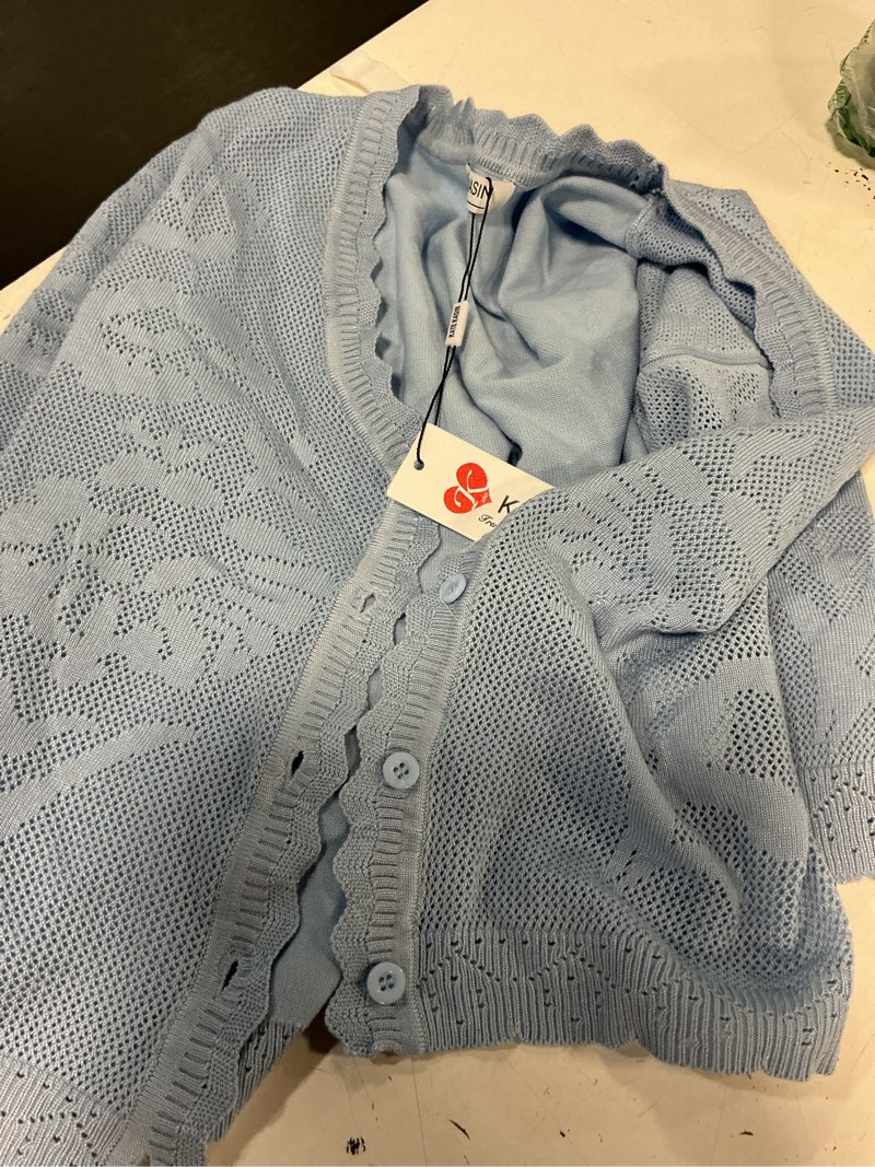 Condition photo showing Good Condition for zises  kate kasin women's cropped cardigan sweaters trendy lightweight 3/4 sleeve button down crochet textured shrugs top