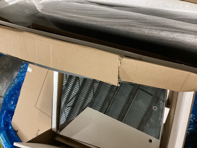 Condition photo showing Good Condition for (Included 2 Box’s)Garvee Corner Vanity Desk with 3 Mirrors & 10 LED Bulbs, Makeup Dressing Table Set W/ 3 Open Shelves & 5 Drawers, 3 Adjustable Lighting Modes, Wooden Makeup Playset for Bedroom, Bathroom, Brown