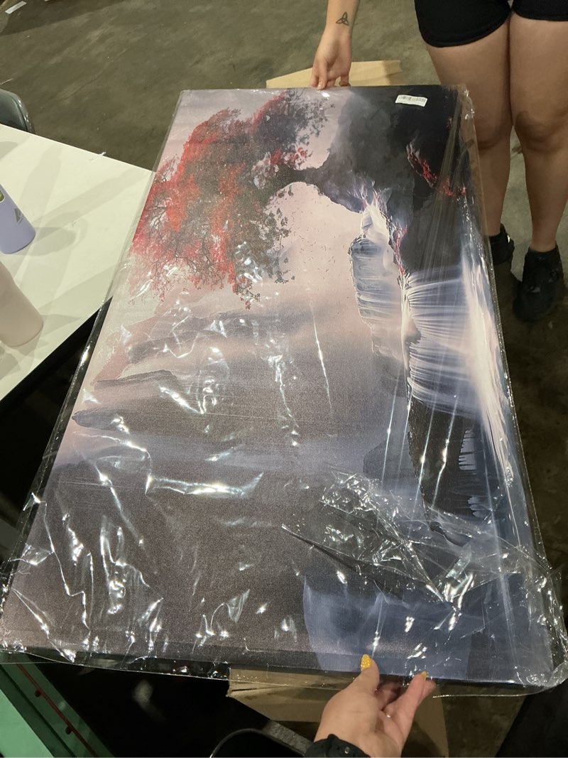 Condition photo showing New/Like New for lasdel red leaf tree stand by waterfall landscape canvas wall art for living room bedroom home, beautiful nature scenery painting print picture decor artwork, wrapped gift inner frame 23x46 inches 48"l x 24"w red leaf tree landscape wall art (s998)