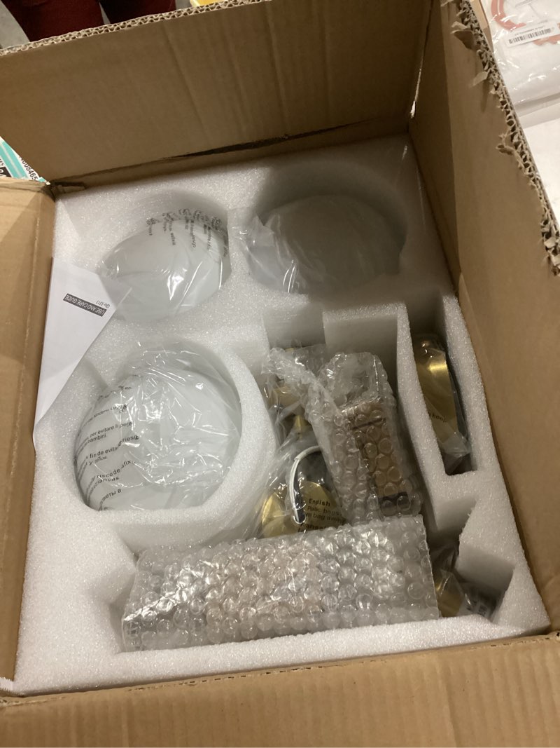 Condition photo showing Good Condition for Mid Century Modern 19 Inch Brass Semi Flush Mount Ceiling Lights 3-Light Frosted Globe Glass Gold Chandelier Modern Light Fixtures Ceiling Lights Fixture for Bedroom Hallway Entryway Opal-Gold