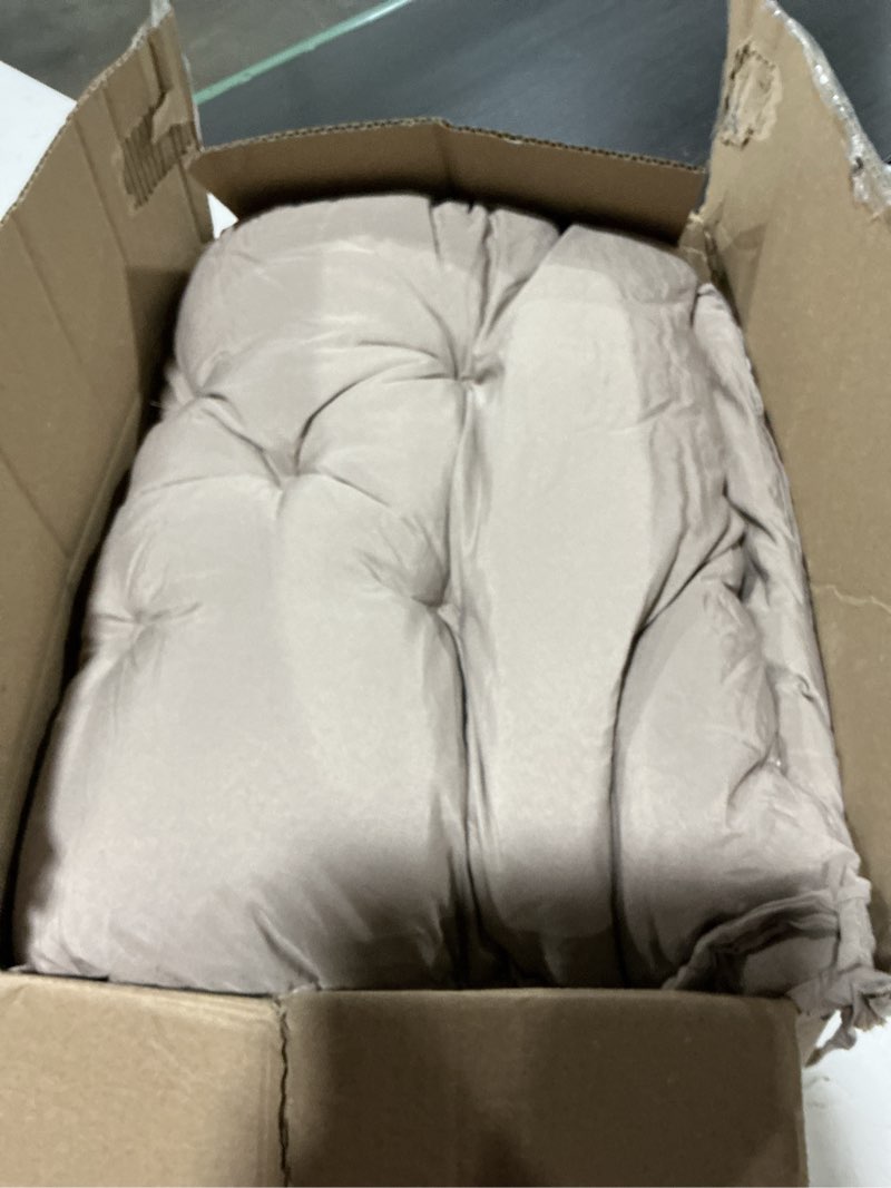 Condition photo showing Good Condition for porch swing cushions, outdoor swing replacement cushions 3 seater with backrest, waterproof bench cushion with ties,for patio,porch, garden,backyard (khaki 60 * 40 in) khaki 60x 40 inches