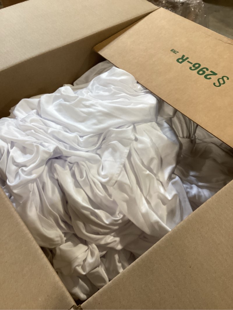 Condition photo showing As Is for 60ftx12ft wrinkle free white backdrop curtain, 12 panels 12ft height white drapes for wedding, silky polyester photo back drop cloth draping for birthday party photography background (w)5ft x (h)12ft (12 panel) white