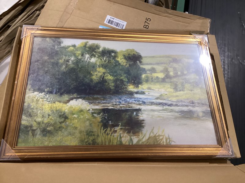 Condition photo showing New/Like New for gold framed wall art vintage river canvas wall art nature landscape antique river artwork prints picture for living room bedroom farmhouse bathroom office decor, 16x24 02-river landscape framed 16x24