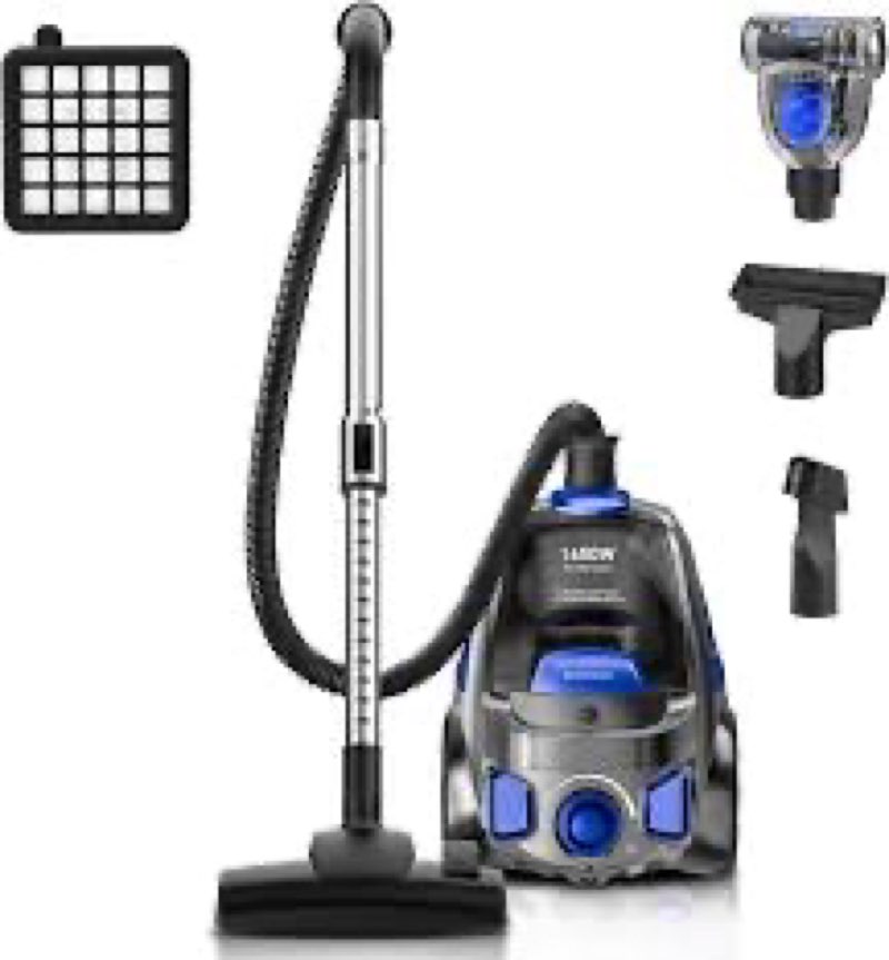 pkuyie canister vacuum cleaner, 32kpa 1600w cyclon power, dust full indicator, double hepa filters, 
