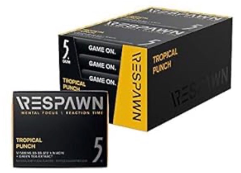 RESPAWN By 5 Mental Focus Gum - Tropical Punch - Sugar-Free Chewing Gum - For Gamers. By Gamers. - 10 Packs - 150 Sticks (B08FNYCR31)