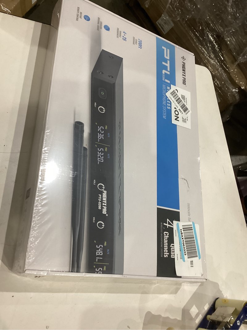 Condition photo showing New/Like New for phenyx pro wireless microphone system, 4-channel wireless mic set w/ 4 bodypacks and headsets/lapel mics, 4x25 uhf frequencies, 200ft coverage, cordless microphone for singing, church (ptu-5200-4b)