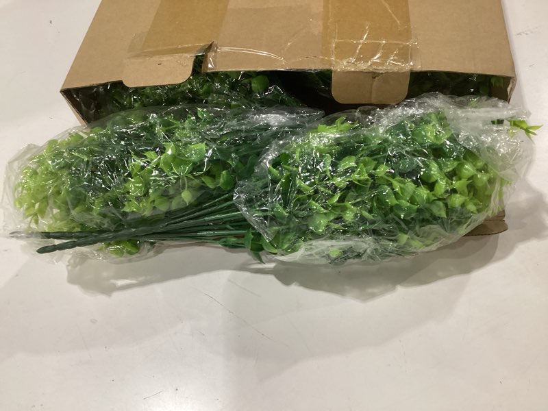 Condition photo showing Good Condition for amyhomie 20 bundles green artificial plants for outdoor spring summer decor uv resistant faux wheat grass greenery shrubs eucalyptus fake plastic plants garden porch window box decorating green-eucalyptus 20