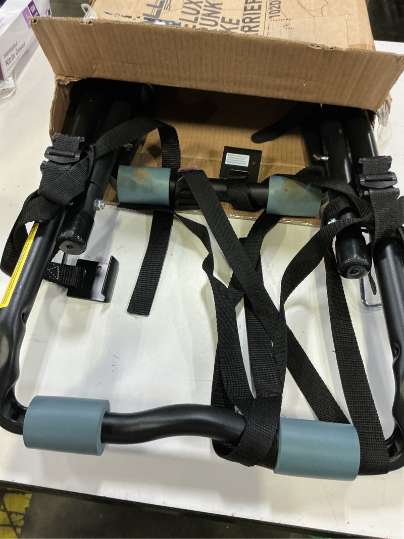 Condition photo showing As Is for allen sports deluxe 2-bike trunk mount rack, model 102db, black/ silver, 23 x 15 x 4 inches 2-bike bike rack