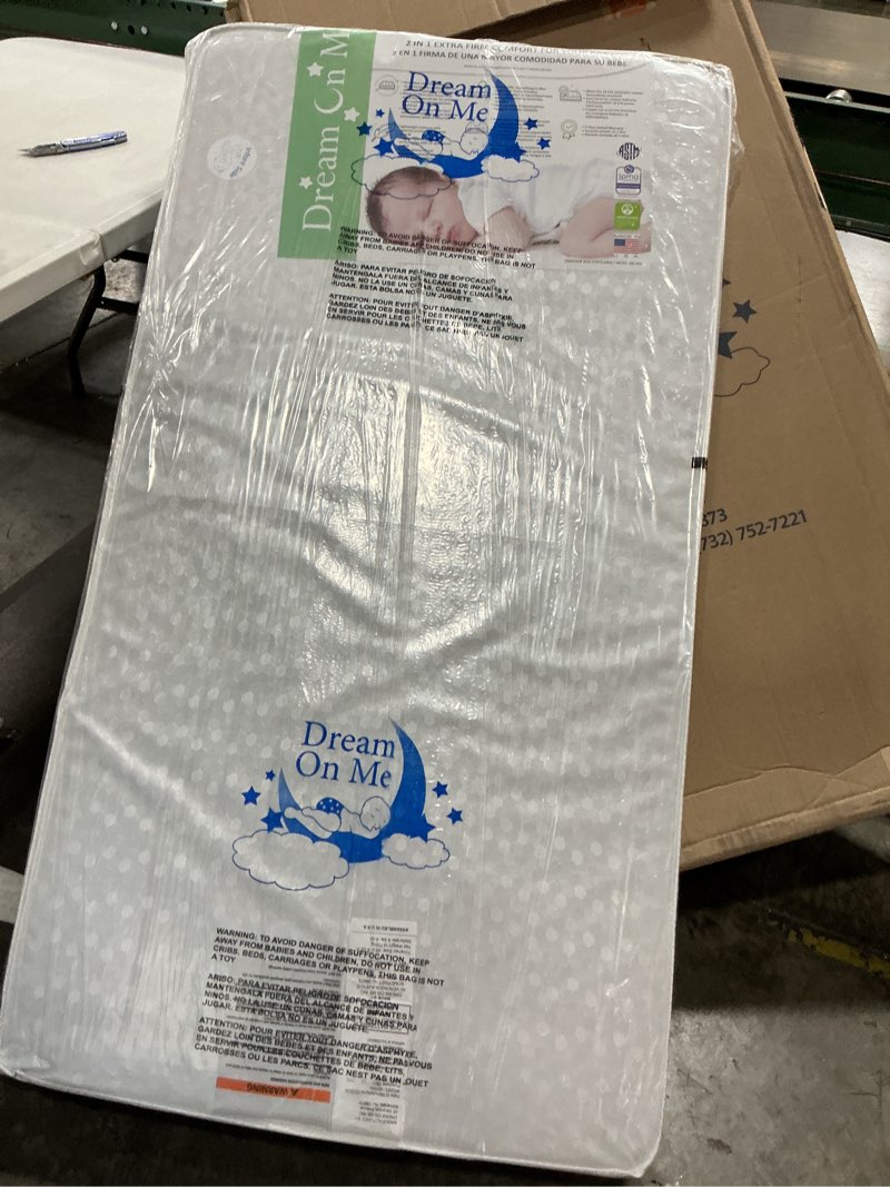 Condition photo showing New/Like New for dream on me jasmine dual-sided 4-inch crib & toddler mattress, greenguard gold certified, waterproof