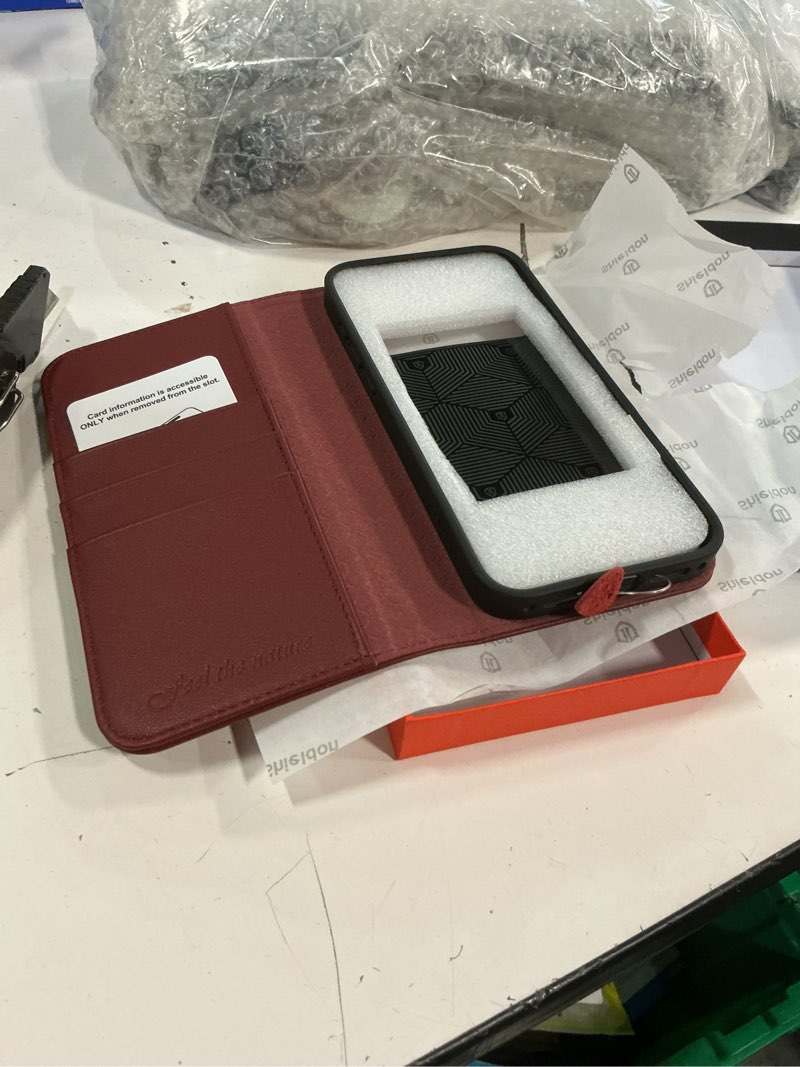 Condition photo showing New/Like New for shieldon wallet case for iphone 17 pro max 6.9" 2025 | genuine leather, rfid blocking credit card holder, flip design, kickstand, magnetic, soft tpu shock-absorbent cover - wine red