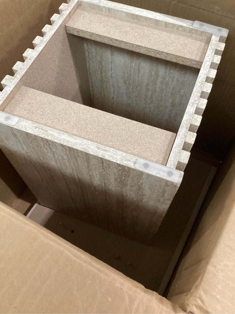 Condition photo showing As Is for (not complete )modway render faux travertine slatted nesting coffee table set in travertine -  low profile coffee table mid century modern - abstract coffee tables for living room - nested accent tables