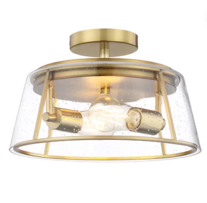 allen + roth bowen 13-in brushed gold indoor 2 -light semi-flush mount light with seeded glass