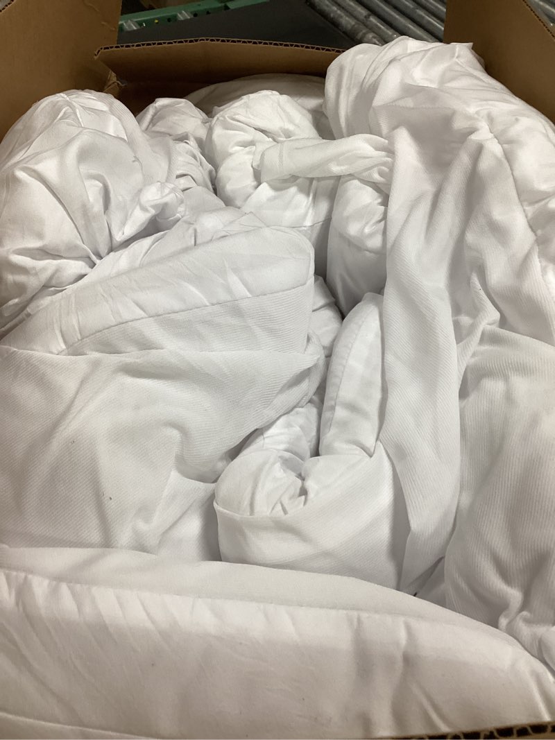 Condition photo showing As Is for queen mattress topper - extra thick mattress pad cover - pillow top with soft breathable spiral fiber filling, 8-21 inch deep pocket, cooling, white white queen