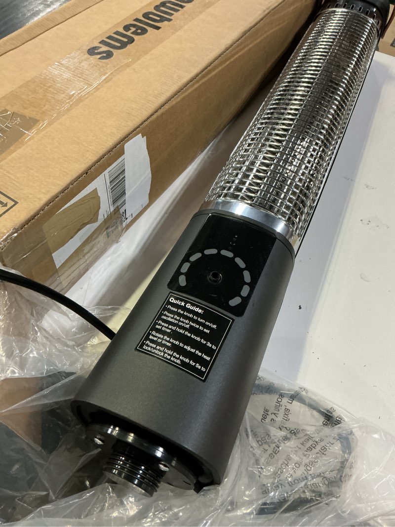 Condition photo showing As Is for outdoor heater for patio, 32" infrared electric heaters indoor w/remote, 1500w, 60° oscillation, 9h timer, 9 heat level, tip-over/overheating protection, safety lock, for garage porch office black-3