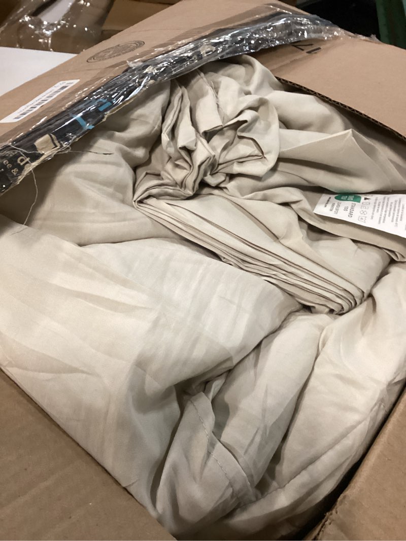 Condition photo showing As Is for cozylux comforter set queen size, beige 7 pieces soft pinch pleat bed in a bag queen comforter set with sheets, boho bed set with down alternative comforter, sheets, pillowcases & shams beige queen