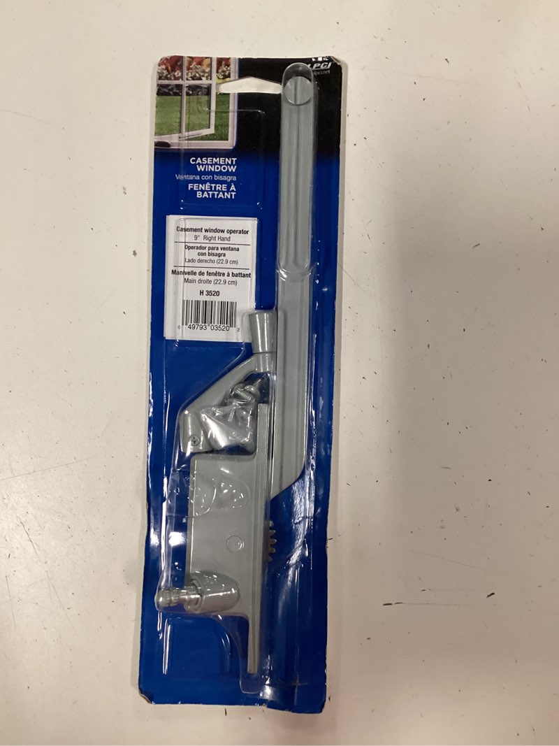 Condition photo showing New/Like New for prime-line die-cast gray aluminum right single-arm casement window operator for steel framed windows