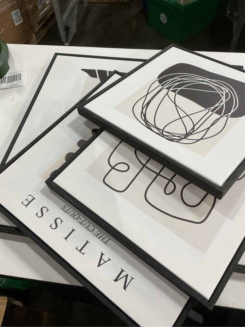 Condition photo showing Good Condition for framed matisse abstract wall art for living room, set of 4 piece black and white modern canvas artworks, mid century neutral beige minimalist painting prints for bedroom hallway office wall decor 32" h x 60" w matisse