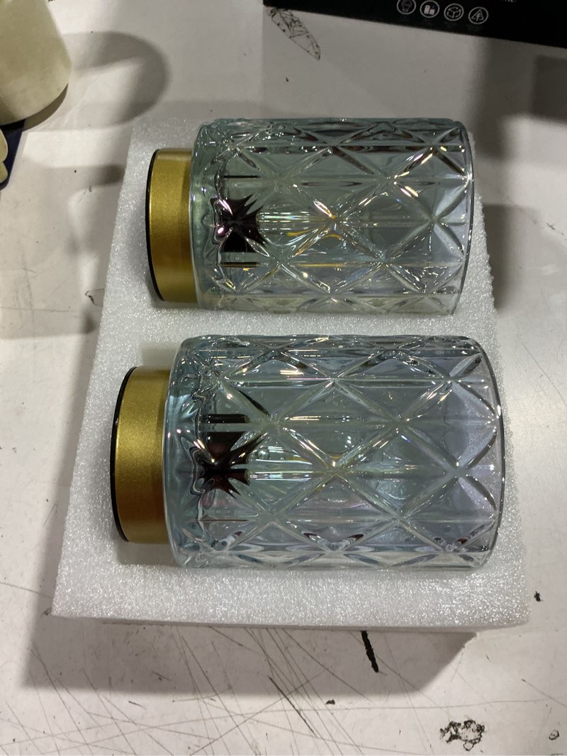 Condition photo showing Good Condition for 2 pack battery operated lamp,cordless samll battery powered accent lamp with timer for bedside,warm white cozy ambient decorative table lamps for shelf/cubicle/entryway/table decor(iridescent clear) iridescent clear 2 pack