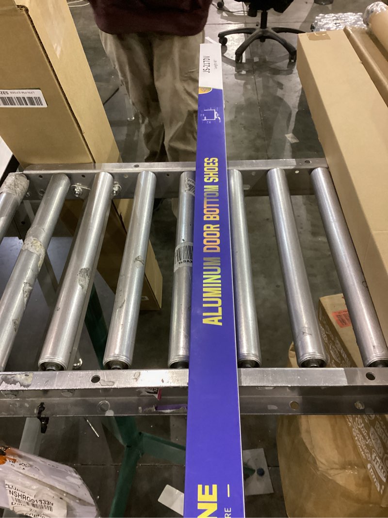 Condition photo showing As Is for U-Shaped Aluminum Door Bottom Shoes (Dark Bronze) - Fire Rated - 1-3/4"W x 1-1/8"H x 48" L Weather Stripping Seal for Exterior Doors, Vinyl Insert, JS-217DV Dark Bronze 1-3/4"W x 1-1/8"H x 48"L