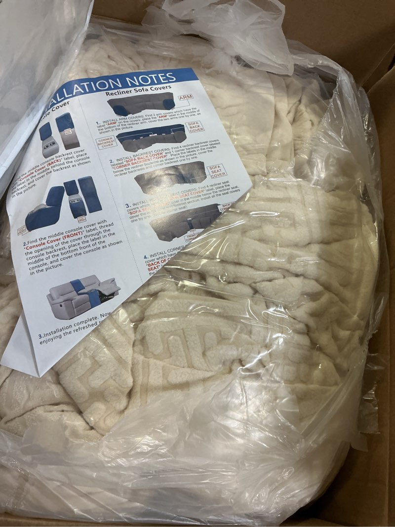 Condition photo showing Good Condition for 100% waterproof sectional recliner couch covers for reclining couch l shaped corner sectional sofa cover jacquard stretch l shape recliner slipcovers (5 seater 1 console cover, cream) 5 seater 1 console cover cream