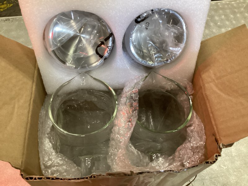 Condition photo showing As Is for netany 2 pack 1.2 liters/40 oz small square glass pitcher with lid and handle for fridge, iced tea and coffee carafe storage container, resistant to hot and cold borosilicate jug 40 oz clear 2