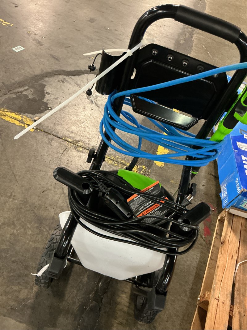 Condition photo showing As Is for greenworks 3000-psi 2.0-gpm cold water electric pressure washer with 5 spray tips