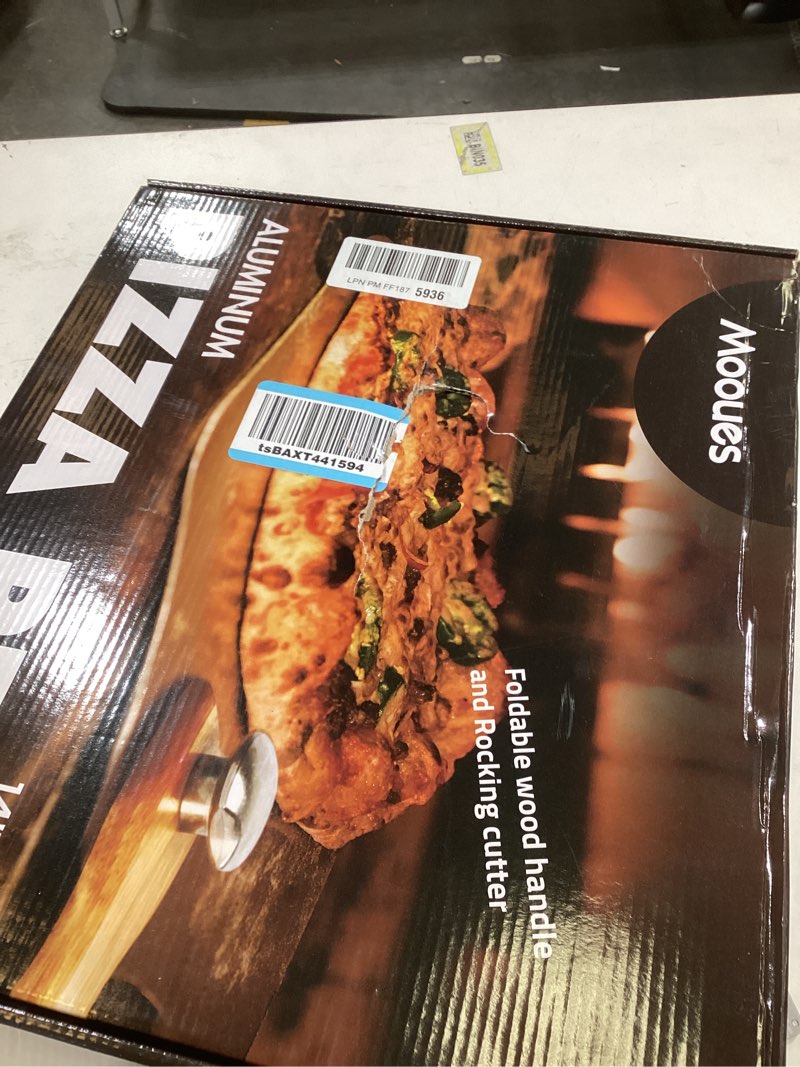 Condition photo showing Good Condition for Pizza Peel Aluminum Pizza Spatula, Metal Pizza Paddle(14inx 16in) with Rocker Cutter Foldable Wood Handle, [Storage bag included], for Family Pizza Oven Baking Pizza, Dough, Bread & Pastry Pizza Peel 14"x 16" with Rocker Cutter