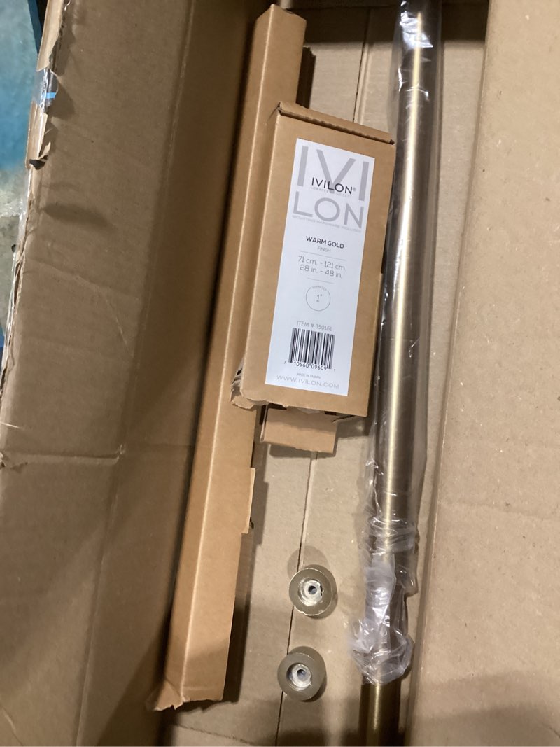 Condition photo showing As Is for Ivilon Drapery Window Curtain Rod - End Cap Style Design 1 Inch Pole. 28 to 48 Inch Color Warm Gold 28 to 48 in.