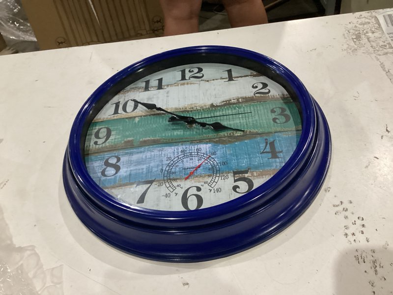 Condition photo showing Good Condition for large outdoor clock waterproof with thermometer vintage rustic coastal clock for pool garden patio (16 inch) 16" blue