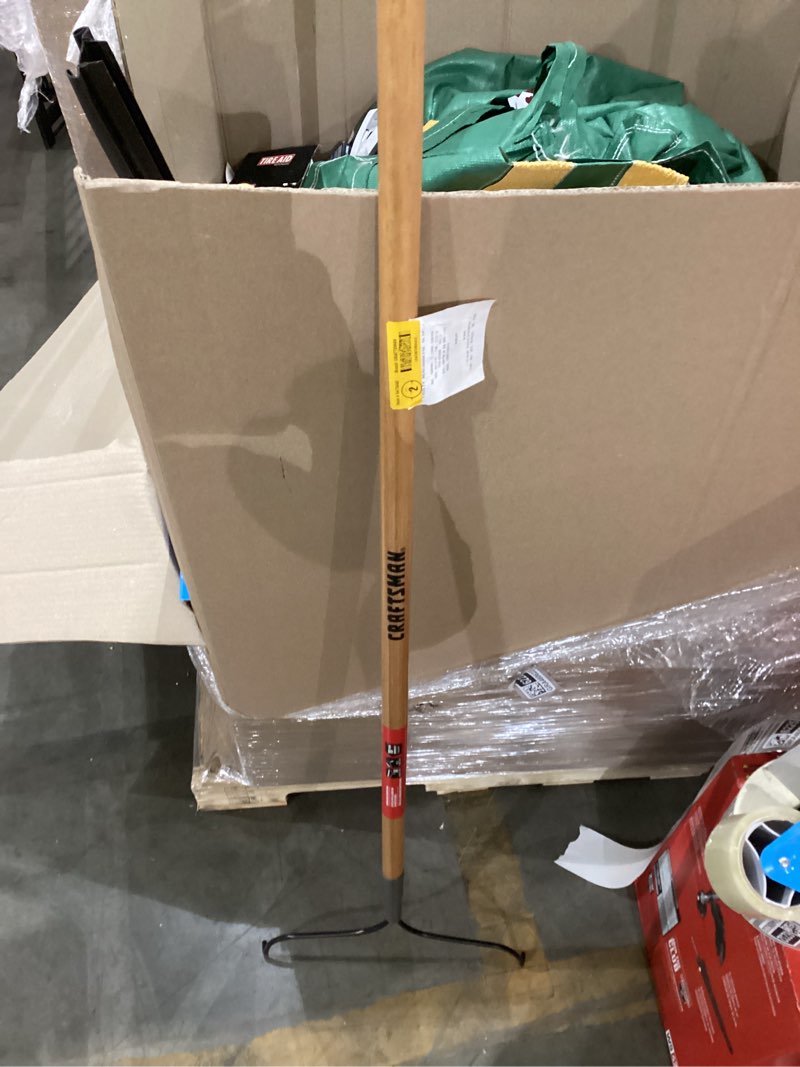 Condition photo showing As Is for craftsman 15-in welded steel lawn rake with wood handle