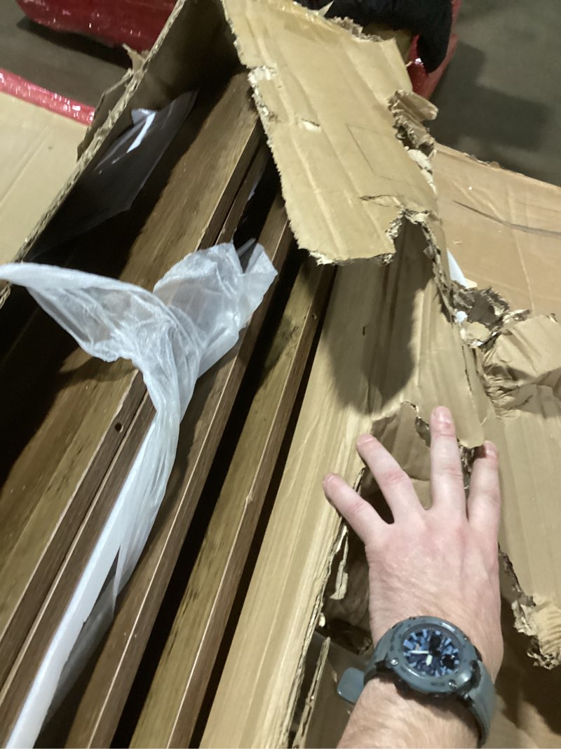 Condition photo showing Good Condition for LITTLE TREE 55 Inches Kitchen Island with Storage, 3-Tier Farmhouse Wooden Stationary Island Table with Large Worktop & Leg Room, Modern Coffee Bar Table with Storage Shelf for Kitchen, Rustic Brown